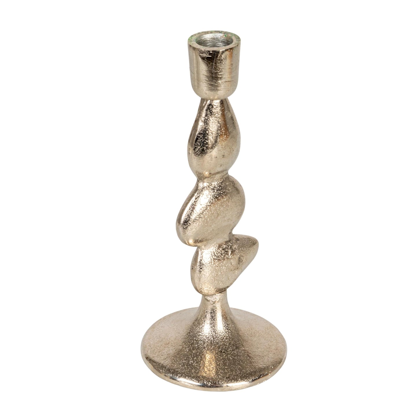 Bloomingville Cast Aluminum Stacked Taper Holder, Silver Finish