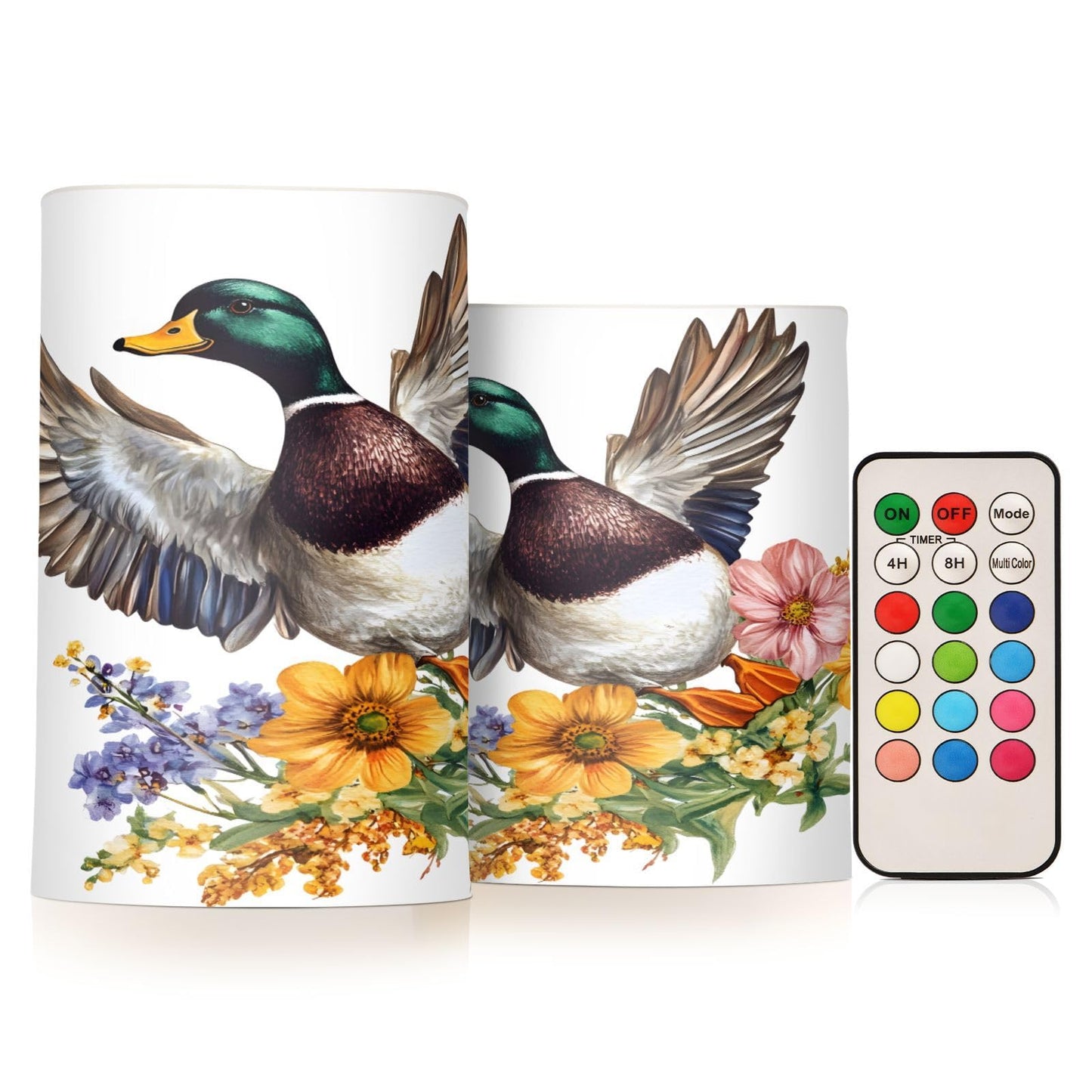 ALAZA Flickering Flameless Candles Mallard Duck Sunflowers Battery Operated Candles with Remote Timer LED Pillar Votive Candles Set of 2 for Holiday Decor