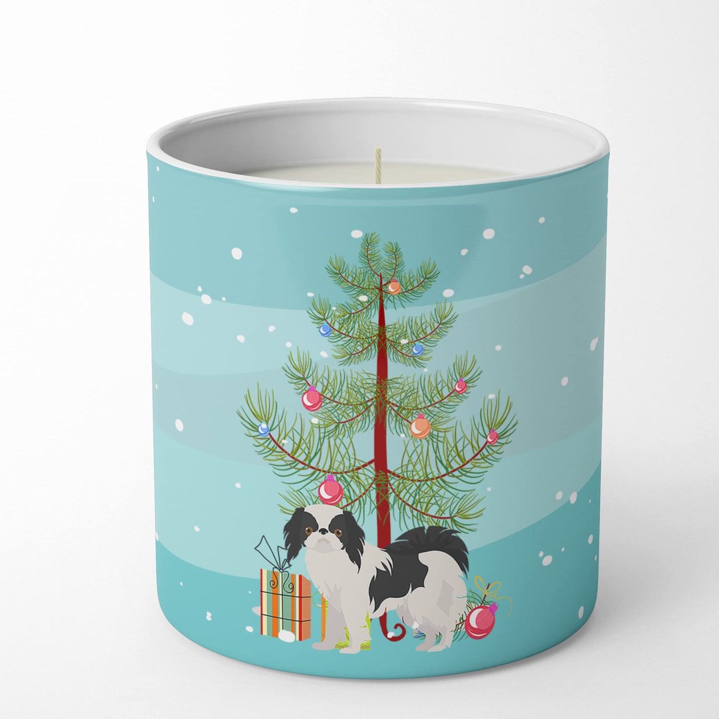 Caroline's Treasures CK3462CDL Japanese Chin Christmas Tree 10 oz Decorative Soy Candle Nature Soy Wax Essential Oil Home Decor Ideal for Bedroom Kitchen Bath Office Gift, 10 oz