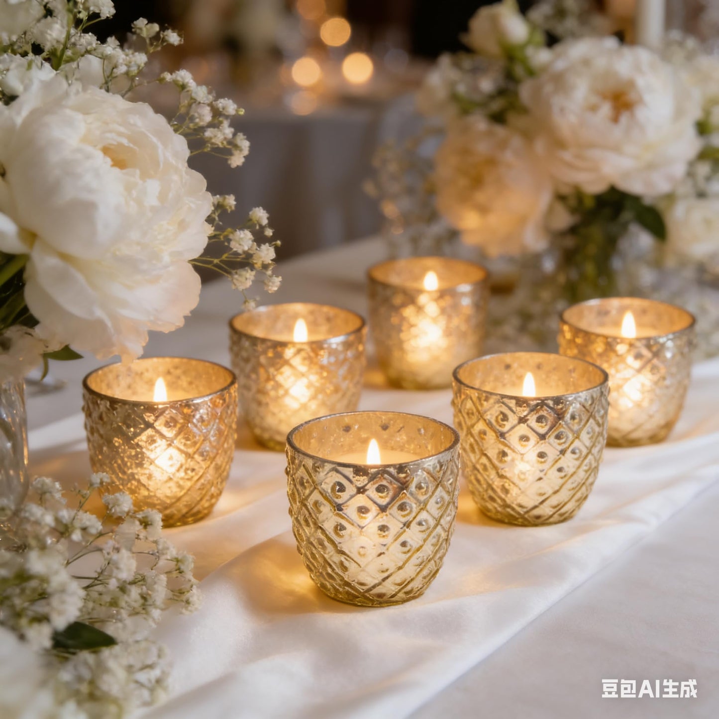 Hosley Set of 6 Antique Gold Speckled Metallic Glass LED Votive Tealight Candle Holder 2.75 Inches Ideal for Bridal Weddings Parties Special Events Spa Aromatherapy Mini Flower Pots O3