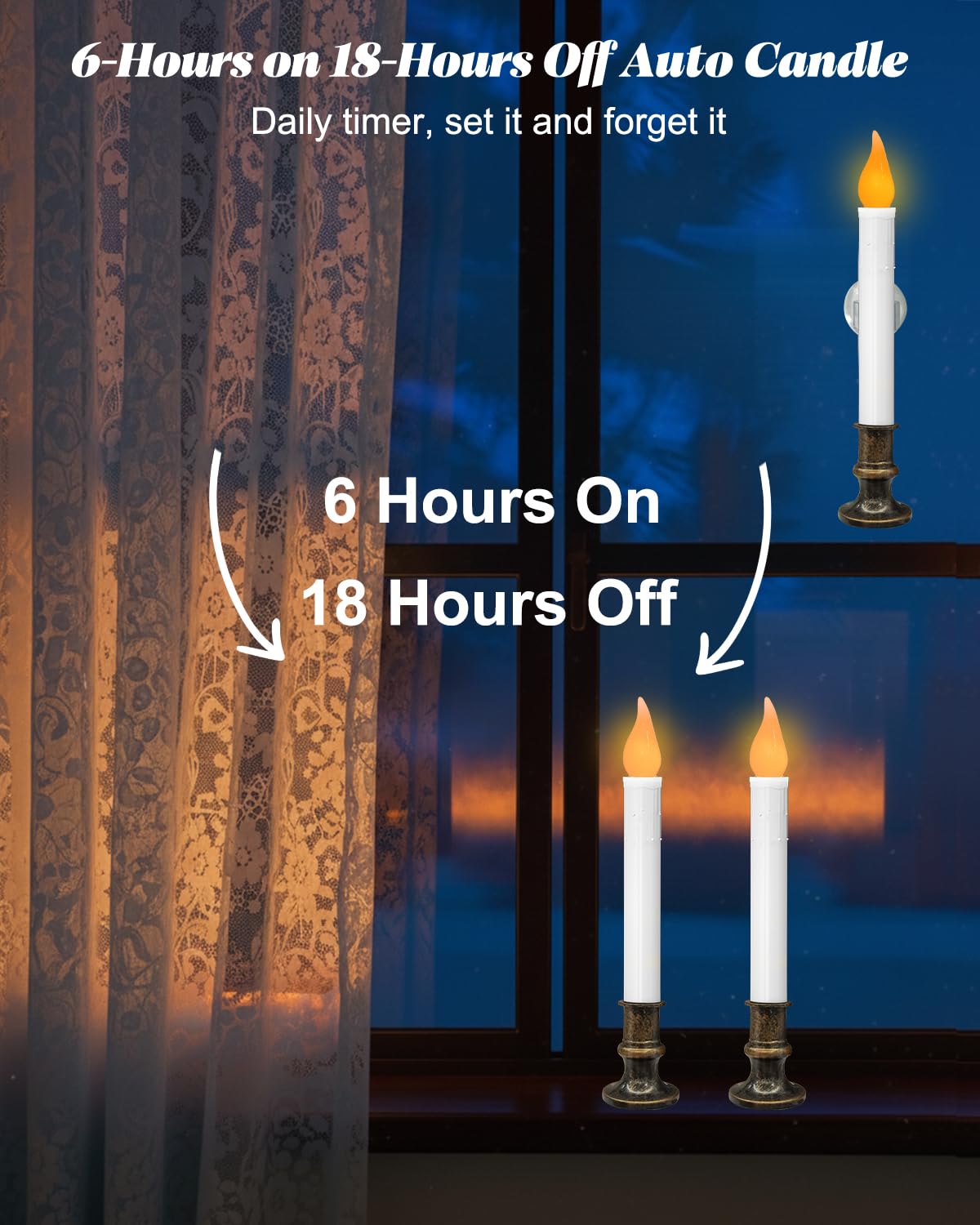 SUNSGNE Battery Operated Window Candles, Flameless Window Candles with Auto Timer for Holiday Home Table Christmas Decor, 4 Pack, Antique Bronze Base