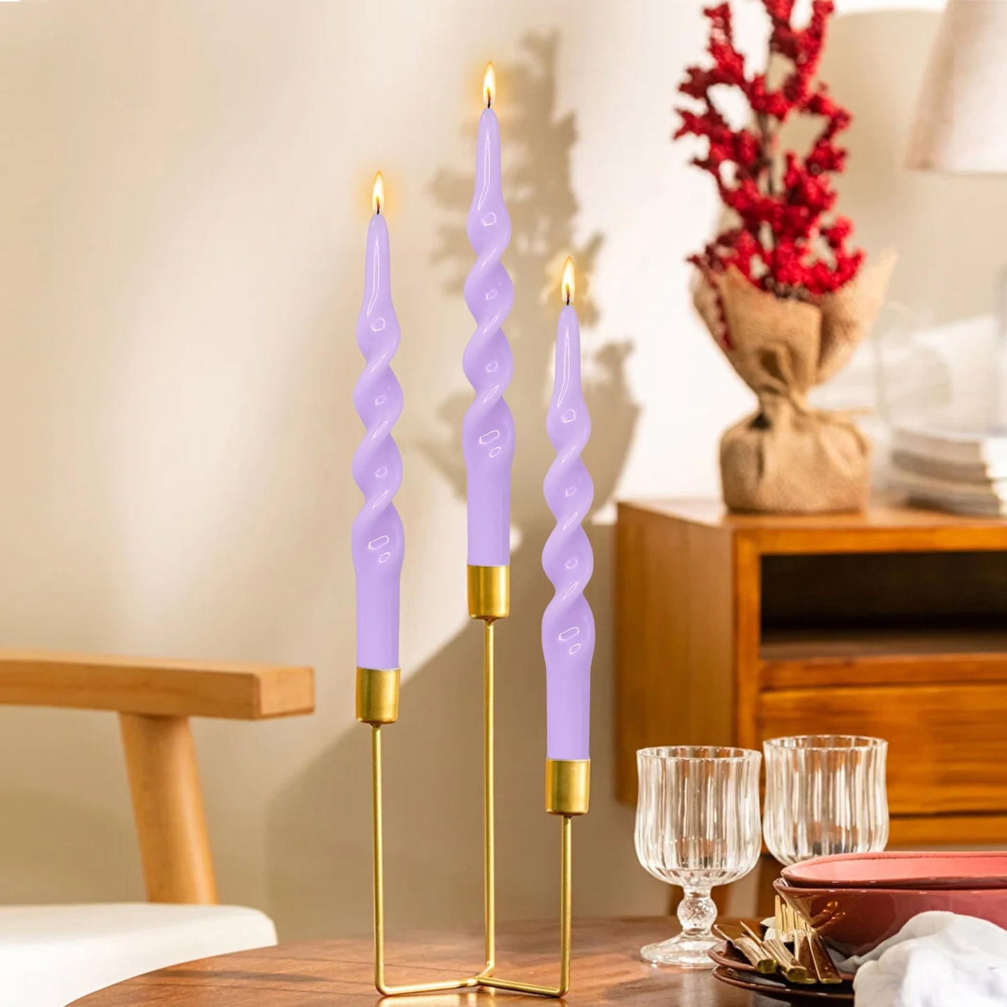 FLAMMUL Spiral Taper Candles Candlesticks - Twisted Candle Sticks 10 Inch Smokeless Taper Candles 2PCS Colored Candlesticks for Home Church Wedding(Purple)