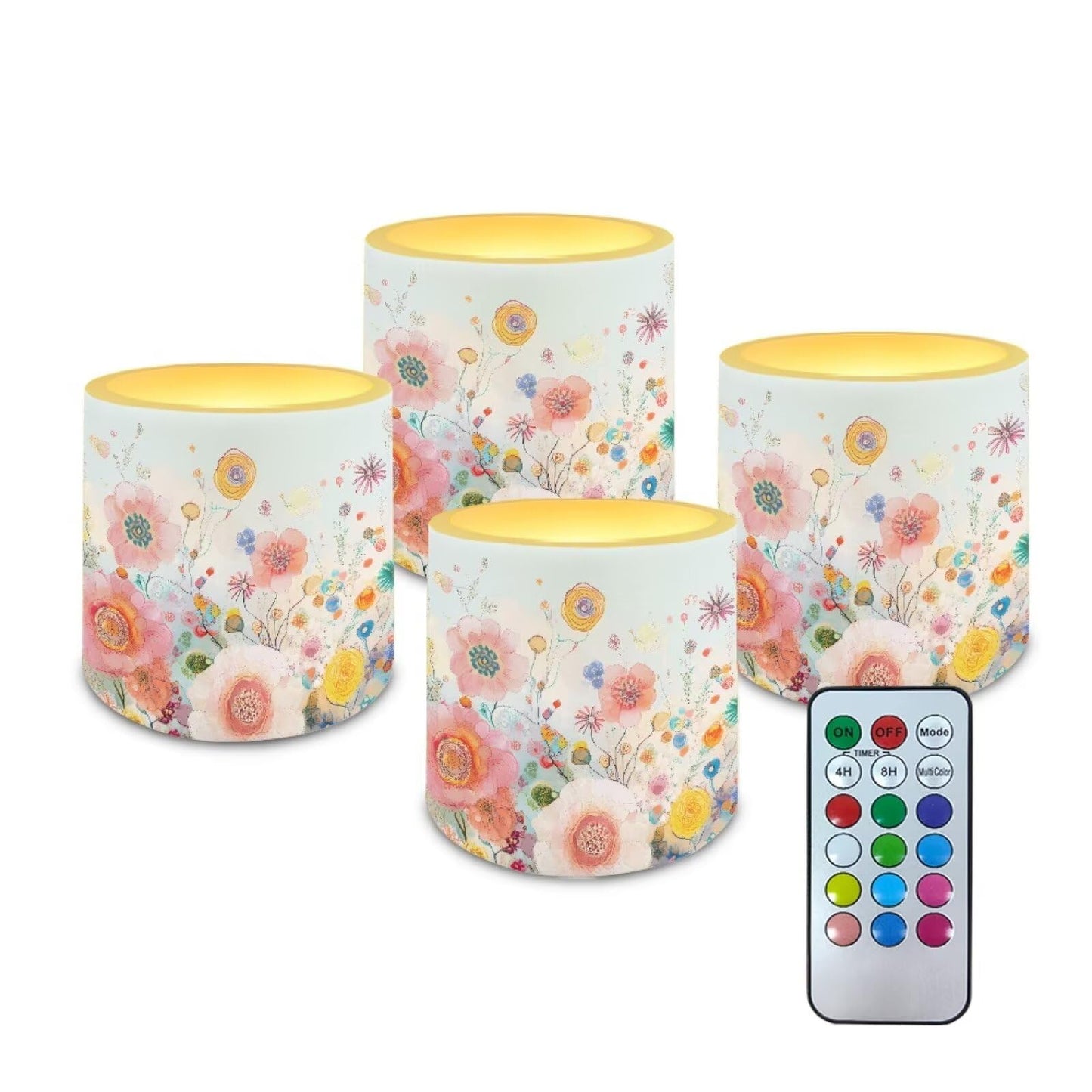 Cozeyat Wildflower Flameless Candles 4 Pack Battery Operated LED Pillar Candles with Remote Control Timer Waterproof for Indoor Outdoor Use