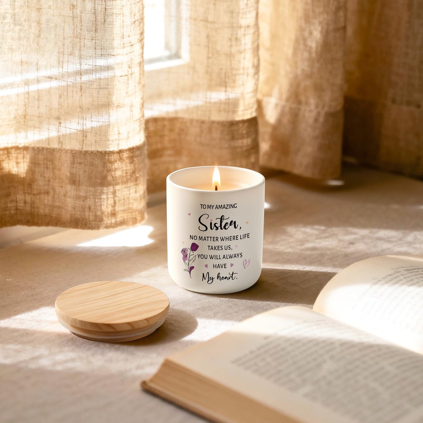 Sister Gifts from Sister or Brother, Unique Birthday Gifts for Sisters, 7oz Lavender Scented Candle in Ceramic Jar, Thank You Soul Sisters Gift for Women