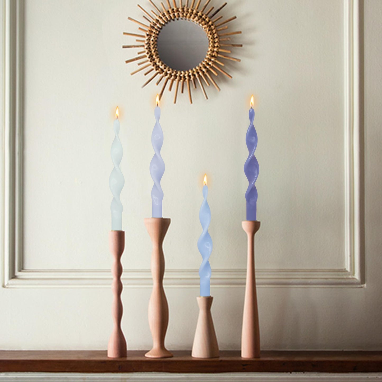 Smokeless Gradient Blue Spiral Taper Candle 10 Inch Unscented Candlesticks Handmade Long Twisted Candles for Wedding Church Home Decor Gifts 4 Pcs