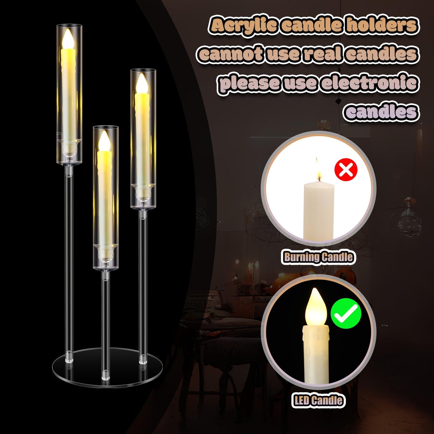 Tandefio 6 Sets 3 Arm Acrylic Candelabra Centerpieces for Wedding Tables 30inch Tall Clear Candle Holder Centerpieces with 18 LED Candles and Shade for Ceremony Birthday Anniversary Party Home Decor