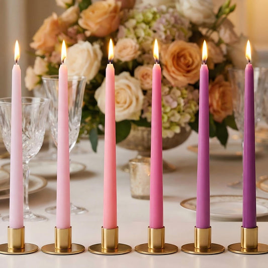 W&LESVAGO 12 Inch Pink-Purple Taper Candles Set of 6 Unscented Smokeless Long Tall Tapered Candle for Candlesticks Sticks Wedding Advent Home Decor Dinner Christmas