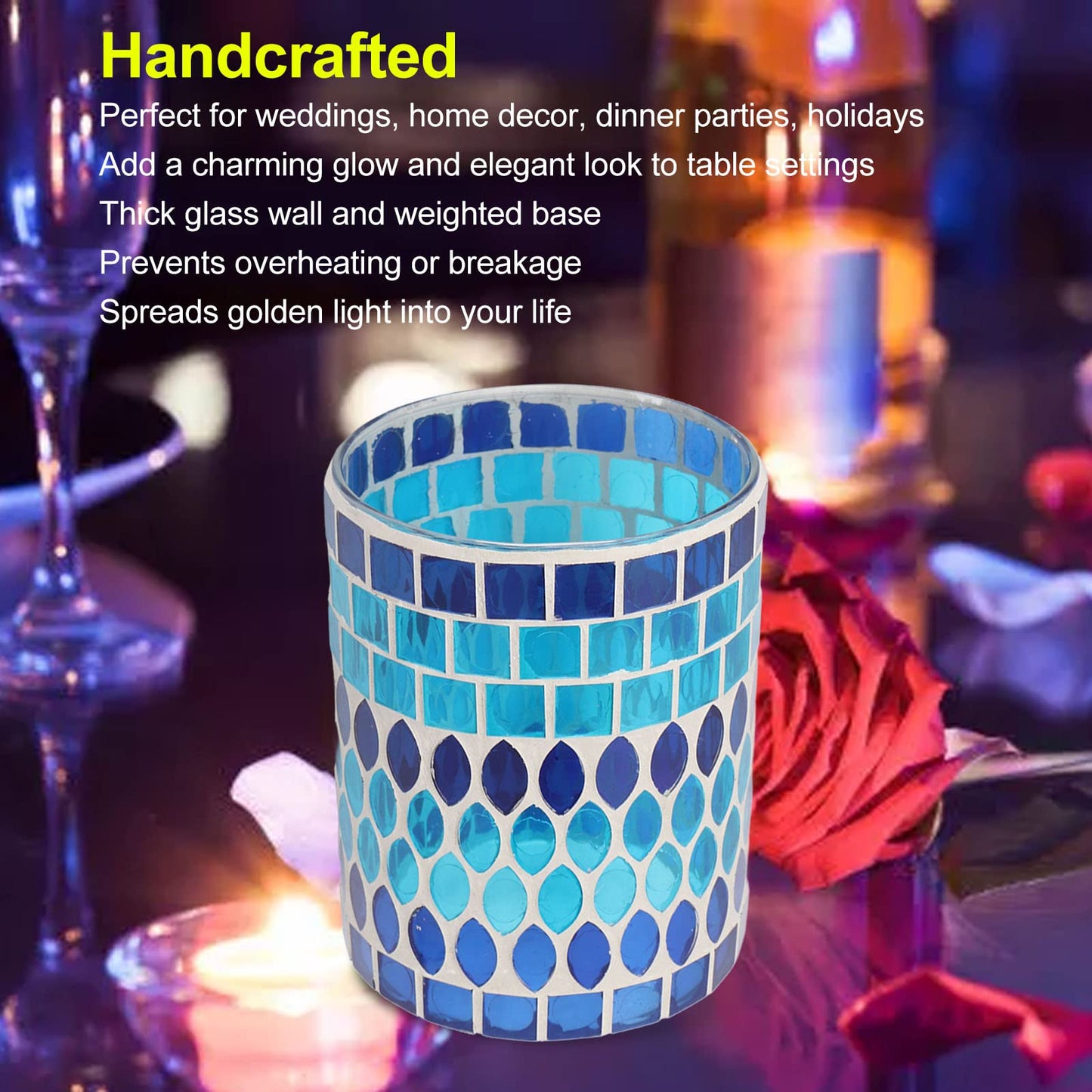 Glass Votive Candle Holder for Tealight, Mosaic Glass Tealight Candle Holder, Handmade Romantic Aromatherapy Candle Lamp Candle Jar Cup for Wedding Centerpiece Party Table Decorations