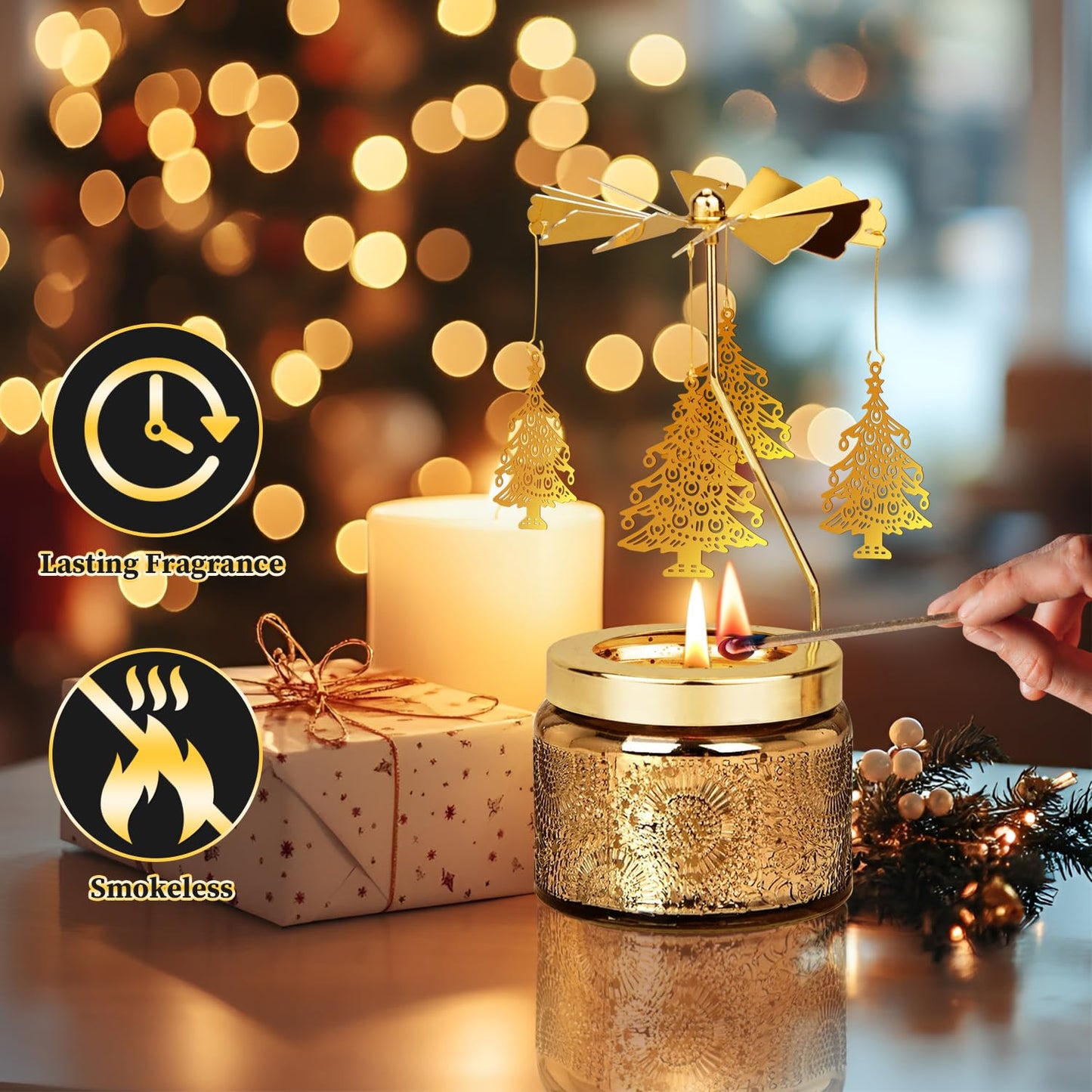 Nialnant Christmas Tree Rotating Scented Candle Gift for Women Mom Daughter Sister Wife, Unique Rotating Scented Candle Gifts for Birthday Christmas Holiday Party Table Decoration