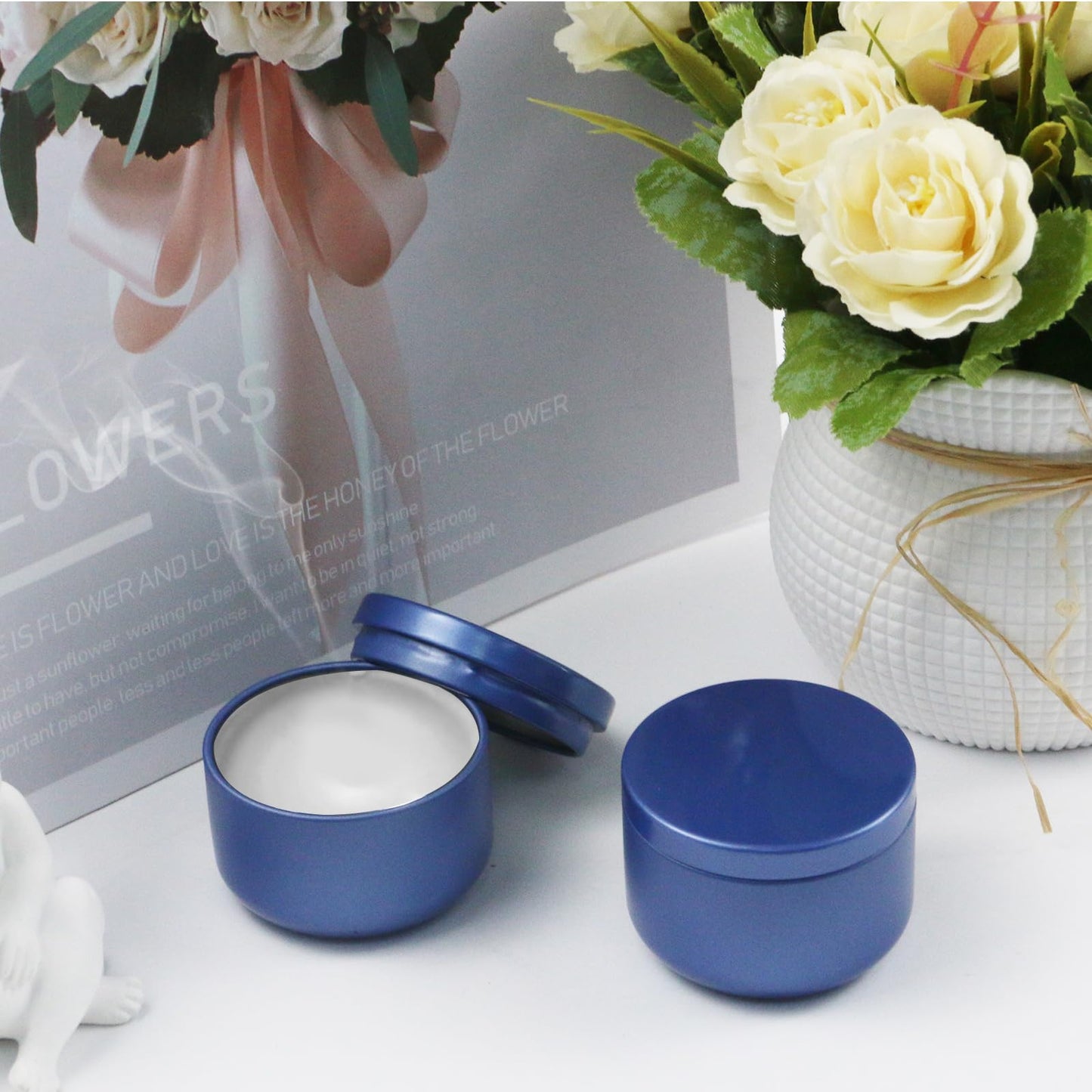 Geesatis 3 oz Empty Candle Tins with Lids (16 Pcs) - Metal Candle Containers Jars for Candle Making, Storage - Airtight, Romance Blue