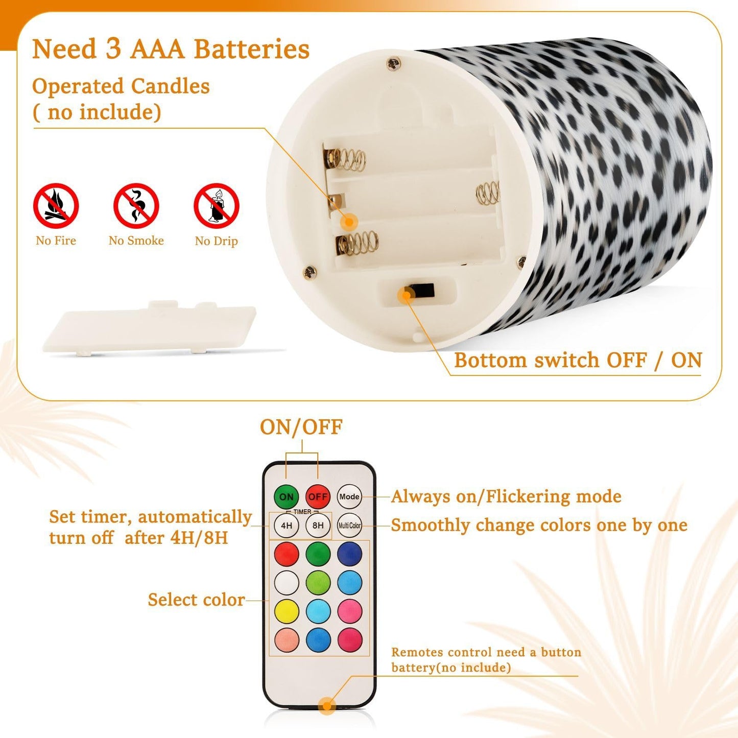 GUIJI White Leopard Print Flameless Candles, Flameless Candles with Remote Set of 2, Flameless Candles Battery Operated, Pillar Candles Home Decoration, Christmas, Party, E08D23009