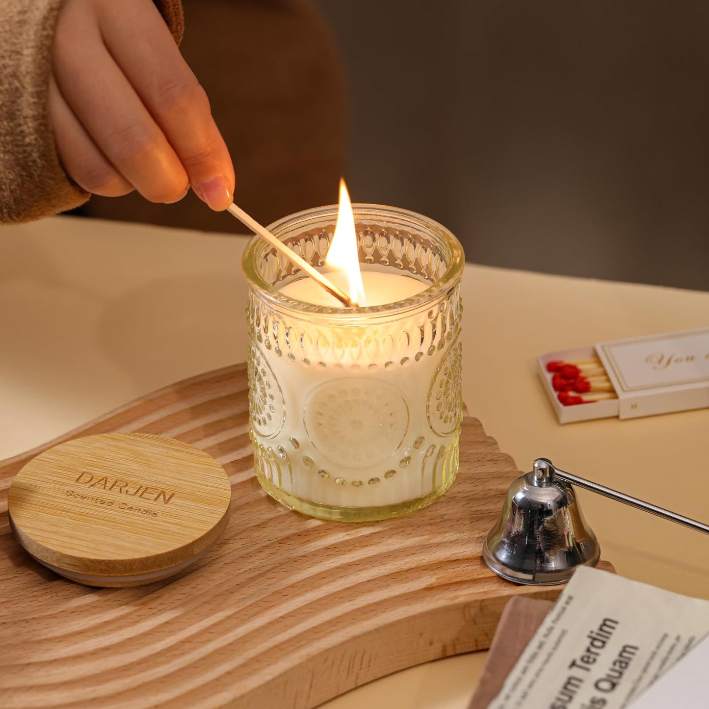 DARJEN Vanilla Candles for Home- 5.3oz 35H Natural Soy Wax Aromatherapy Jar Candle with Strong Scent, Decorative Aesthetic Candles for Living Room, Gathering, Kitchen, Luxury Gift for Women