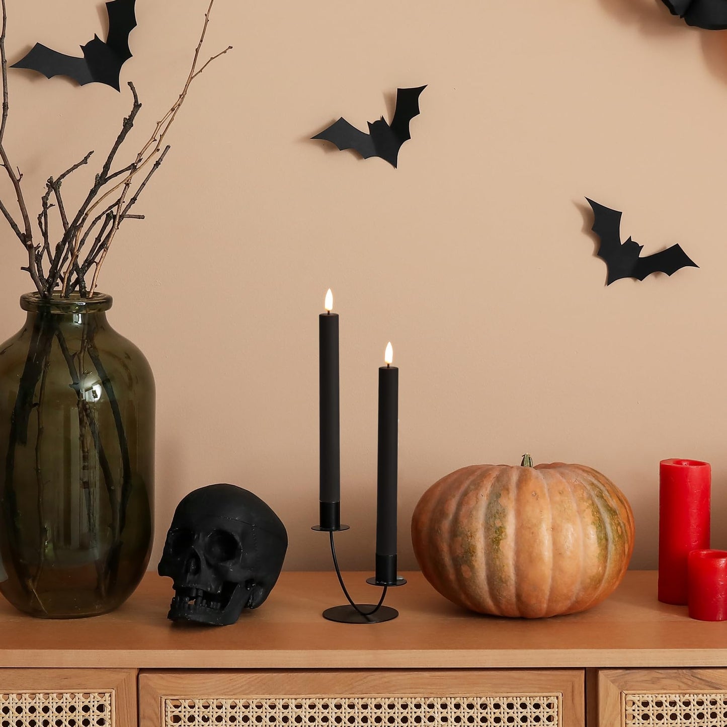 Girimax Black Flameless Taper Candles with Remote, Flickering Realistic LED Candlesticks Battery Operated Set of 6