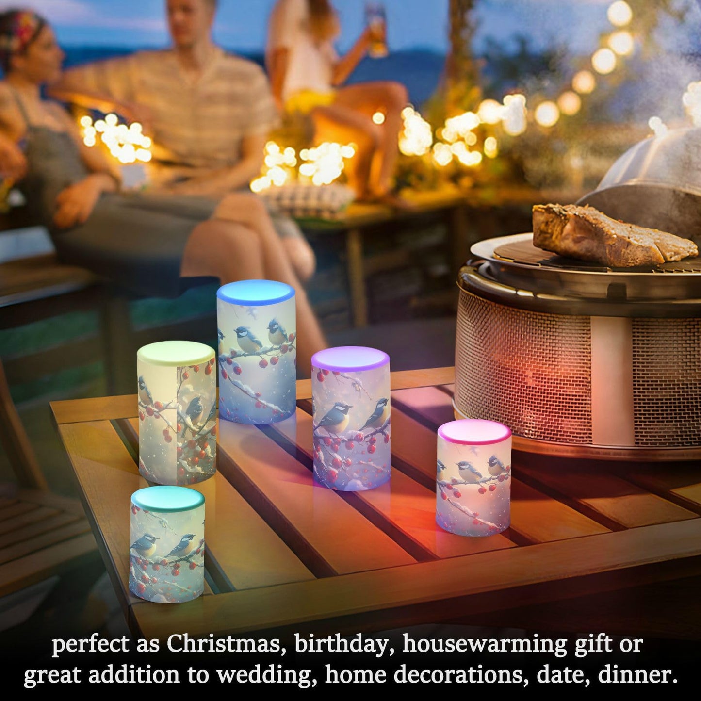 ALAZA Christmas Winter Birds Cherry Flickering Flameless Candles Battery Operated with Remote Timer,Tea Light Candles LED Pillar Votive Candles Set of 2 for Outdoor Indoor Decorations