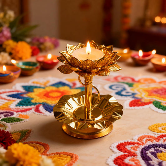 Lotus Candle Holder, Gold Tealight Votive Diya for Diwali Table Decor, Diwali Decorations for Home, Return Gift for Friends