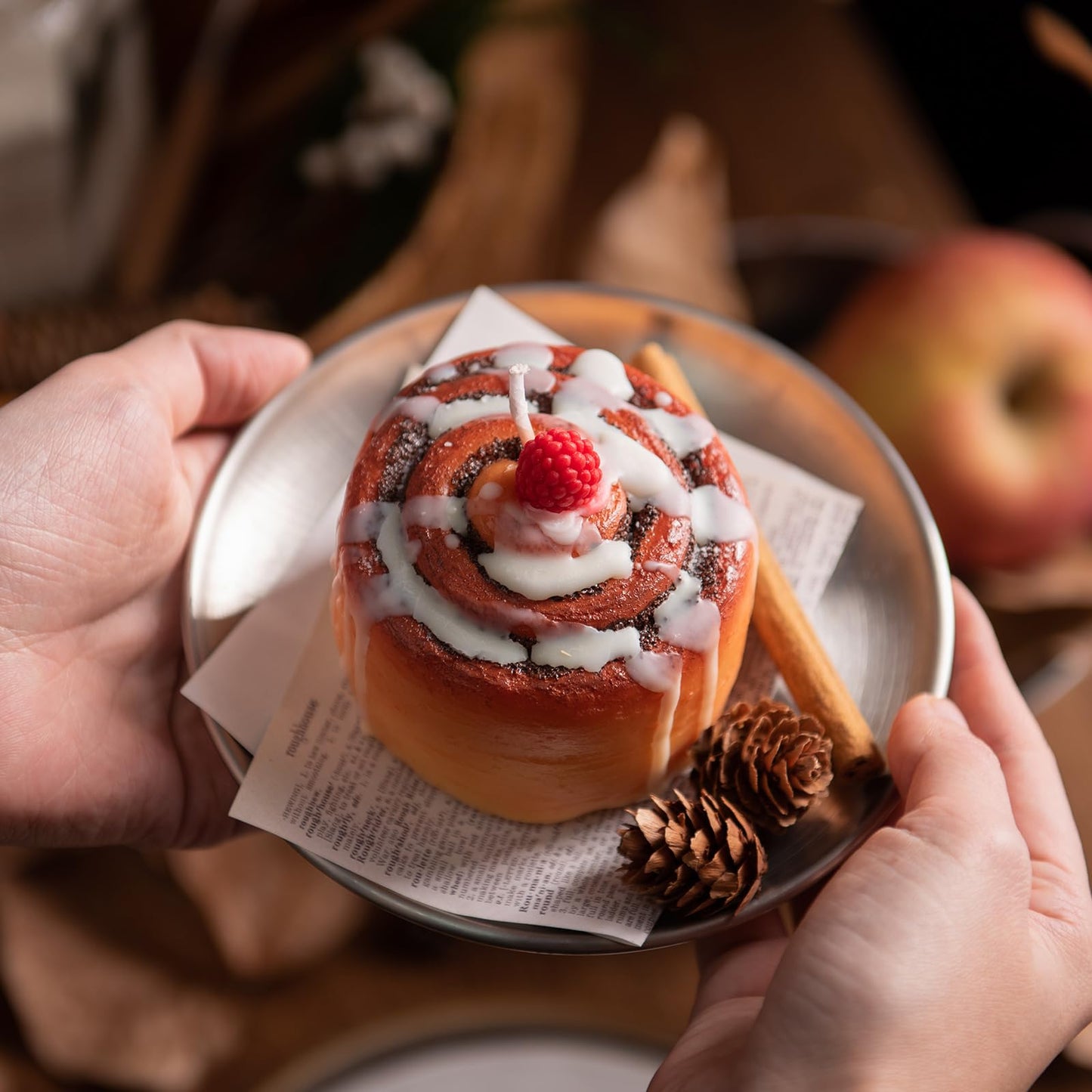 Raspberry Cinnamon Roll Realistic Food Vegetable Wax Candle