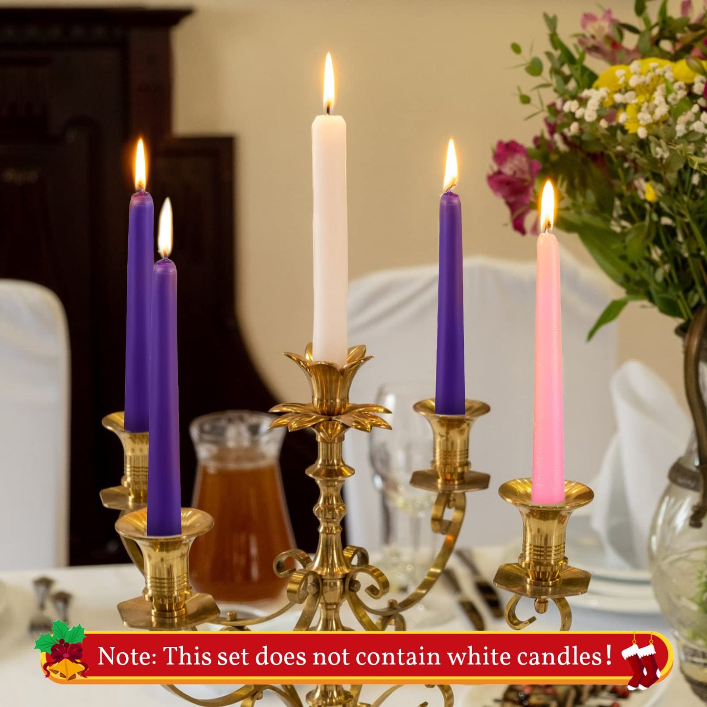 Patelai 20 Pcs Christmas Advent Candle Set Taper Candles 10 Inch Purple and Pink Christmas Candles Candlesticks for Wedding Advent Home Church Holiday Decoration Party Celebrations