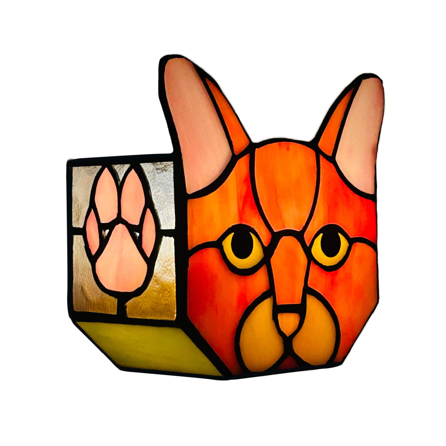 Entlityful Stained Glass Cat Tea Light Holder, Orange Cat Decorative Candle Holder, Handcrafted Animal Design for Home Decor,Cute Plant Pots,Cat Lover Gift