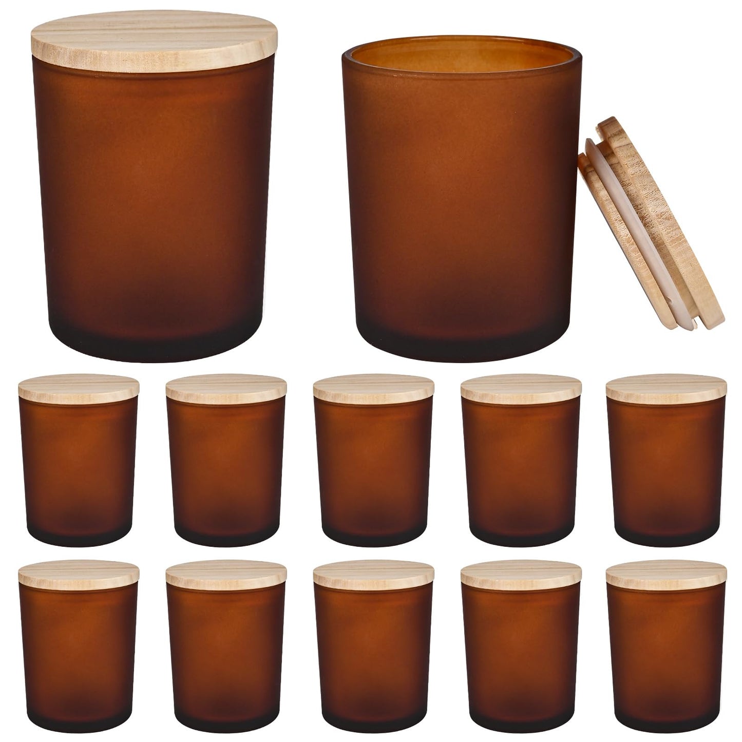 COYACOOL 12PCS Candle Jars for Making Candles, 7 oz Thick Empty Glass Candle Making Jars with Bamboo Lids, in Bulk, Frosted Brown