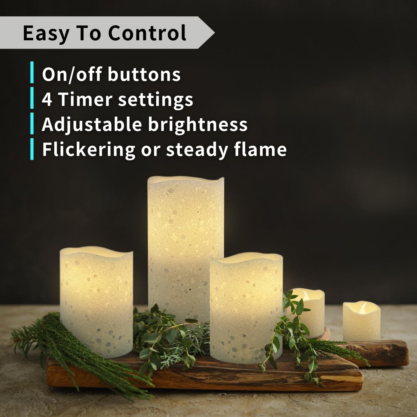 FURORA LIGHTING White Glitter Flameless Candles - Real Wax, Adjustable Brightness, Remote & Timer - 4 Pillars (3x4, 3x6) and 4 Votives, 8-Pack, Battery Operated