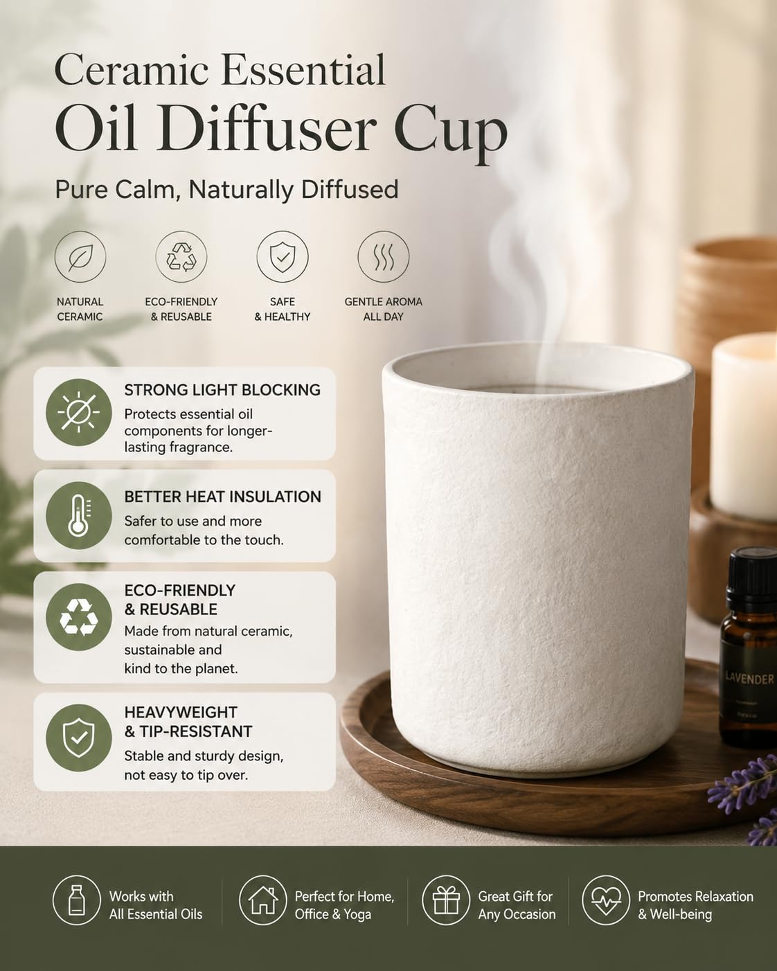 UDNORDGLOW 30 OZ Ceramic Candle Jars for Making Candles, 3 Wick Jars 5.1 IN for Making Candles - Dishwasher Safe , Sample Container, Marble White
