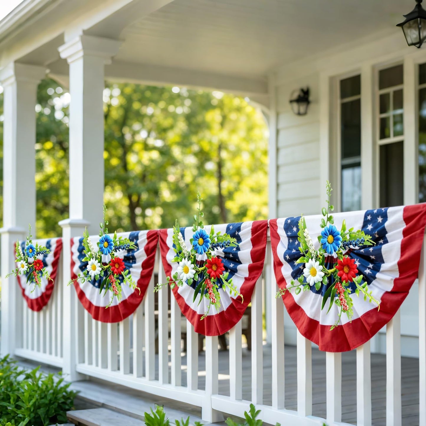 4 PCS Patriotic American Taper Candle Rings Wreaths 1.38" Mini 4th of July Floral Taper Candle Holder with Daisy Artificial Independence Day Table Centerpieces Wreath for Party Home Candlesticks Decor