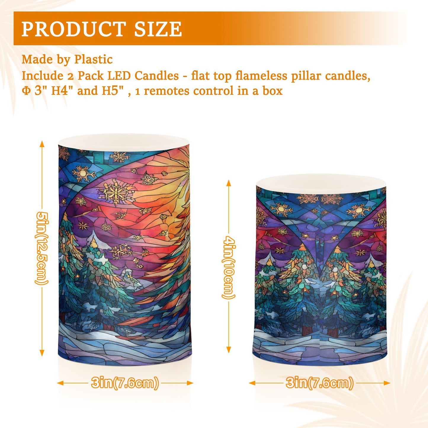 ALAZA Stained Glass Christmas Tree Winter Flameless Candles Flickering LED Candles with Remote Timer Battery Operated Pillar Candles Set of 2 for Dinner Holiday Decor