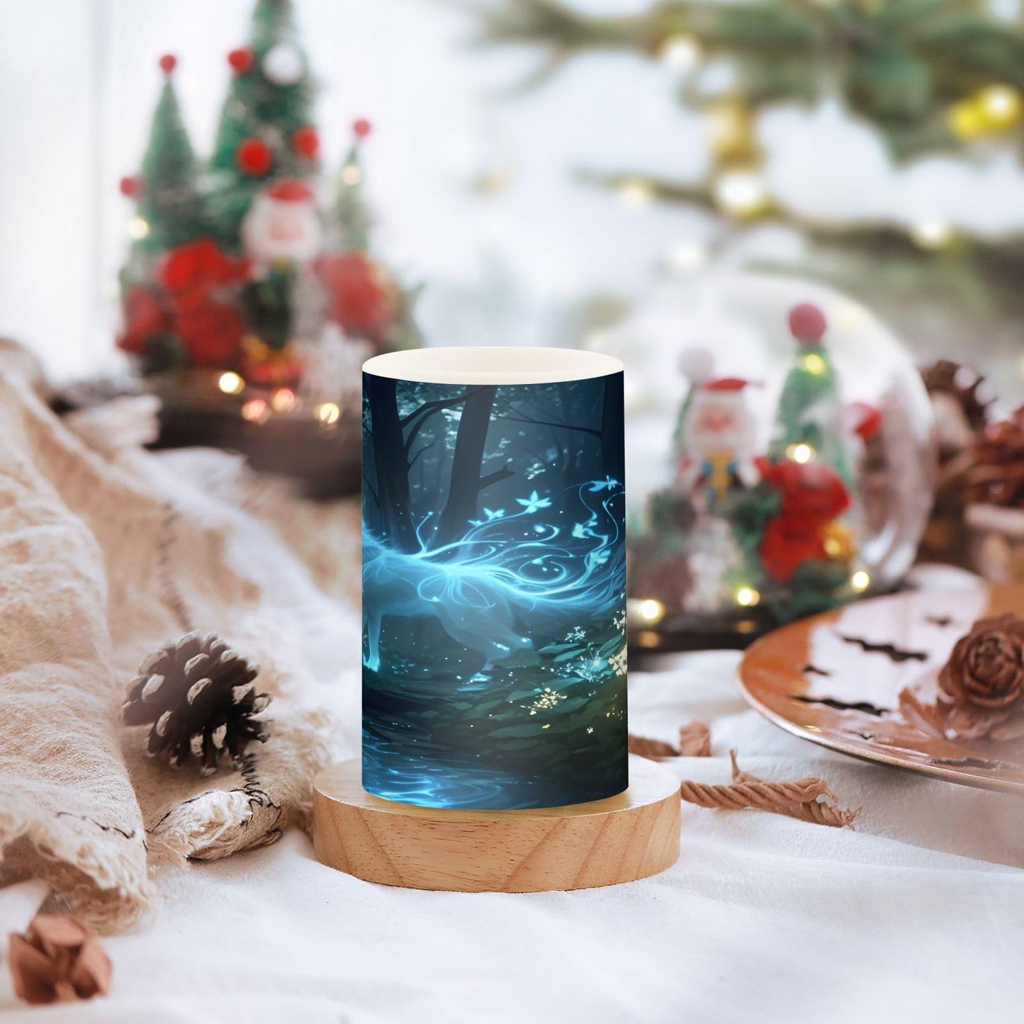 ALAZA Flameless Candles with Remote Timer,Forest Mysterious Blue Wolf Battery Operated Candles Set of 2 LED Tea Lights Flickering Pillar Votive Candles for Indoor Outdoor Decor