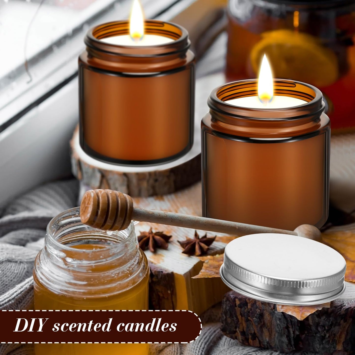 Zhehao 24 Pcs Glass Candle Jars with Lids Bulk, Round Empty Candle Container Tins, Dishwasher Safe and Leakproof DIY Crafts(Amber,Silver,4 oz)