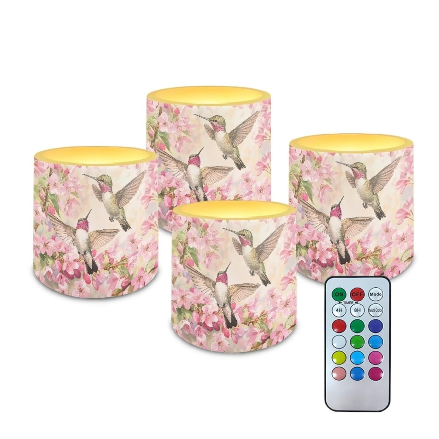 Cozeyat Hummingbird Flameless Candles 4 Pack Battery Operated LED Pillar Candles with Remote Control Timer Waterproof for Indoor Outdoor Beach Home Use