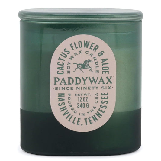 Paddywax Vista Scented Candle with Lid in Reusable Tonal Glass Jar, Clean-Burn 2-Wick Soy Candle with Approx. 84 Hour Burn Time, Decorative Gift Candles for Home, Cactus Flower & Aloe, 12 oz