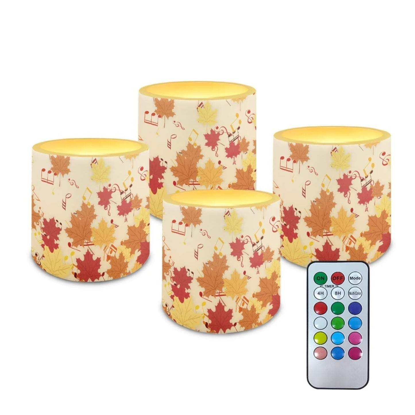 Cozeyat Harvest Leaf Nightstand Flameless Candles 4 Pack Battery Operated LED Pillar Candles with Remote Control Timer Waterproof Dancing Flame for Indoor Outdoor