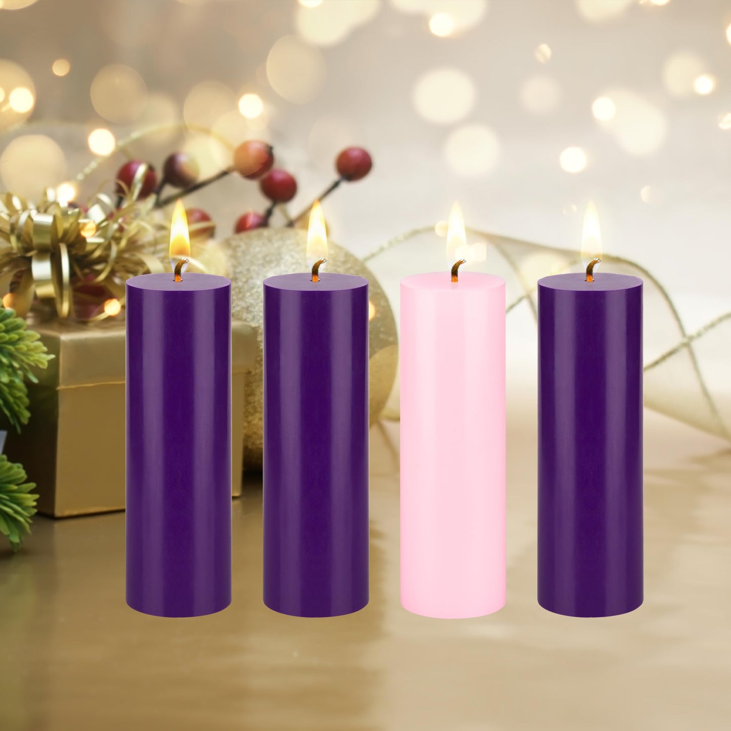 Mega Candles 4 pcs Unscented Christmas Advent Candles Set, Hand Poured Premium Wax Round Pillar Candle 2 Inch x 6 Inch, Holidays, Occasions, Events, Festivitiess, Devotional, Church, Wreath, Gifts