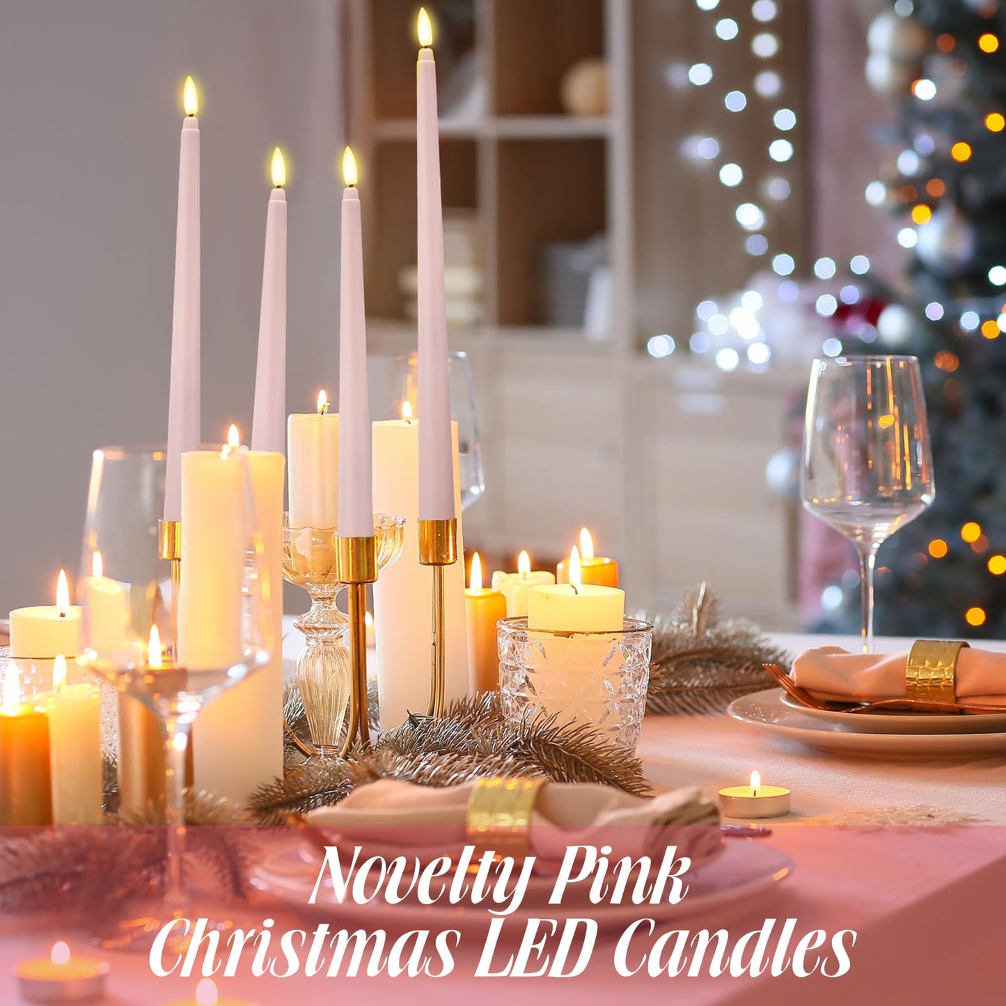 Rossesay 24 Pcs Flameless LED Taper Candles Battery Operated Candle 8.5", 9.65", 10.8", 12.8" Flameless Candlesticks Flickering for Christmas Church Wedding Indoor Decoration(Classic, Dusty Pink)