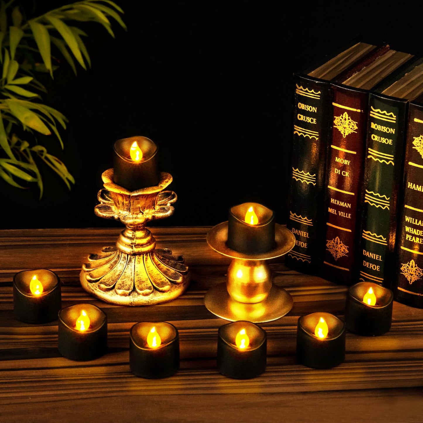 Windshell Black Tealight Candles with Auto 6H Timer (No Remote), Battery Operated LED Flameless Tea Lights, for Halloween Christmas Wedding, 12 Pack