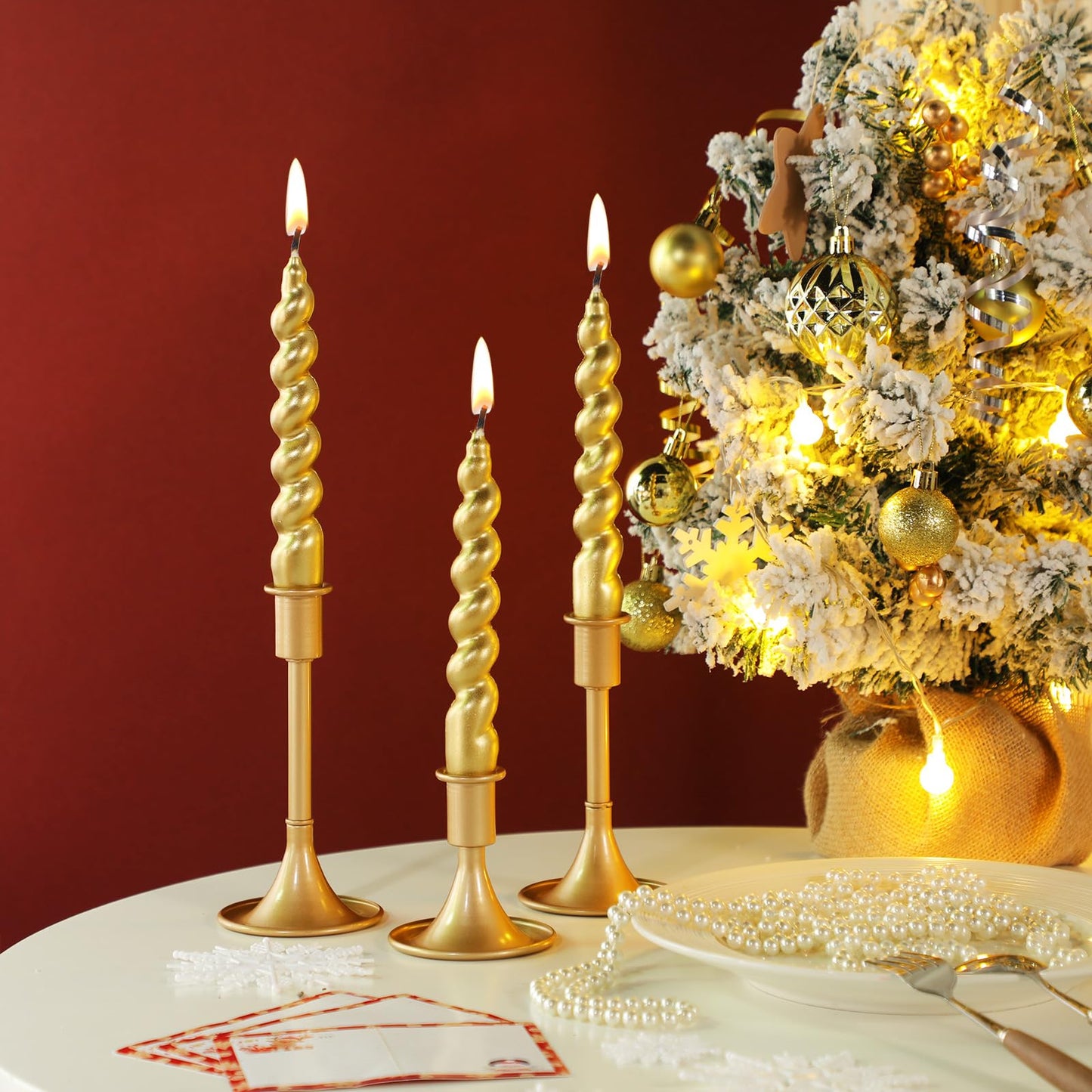 Zhengmy 4 Pcs Gold Spiral Taper Candle 7 Inch Twisted Long Wax Dinner Candlestick for Fall Halloween Christmas Holiday Valentines Wedding Birthday Baby Shower Table Decor(Solid)
