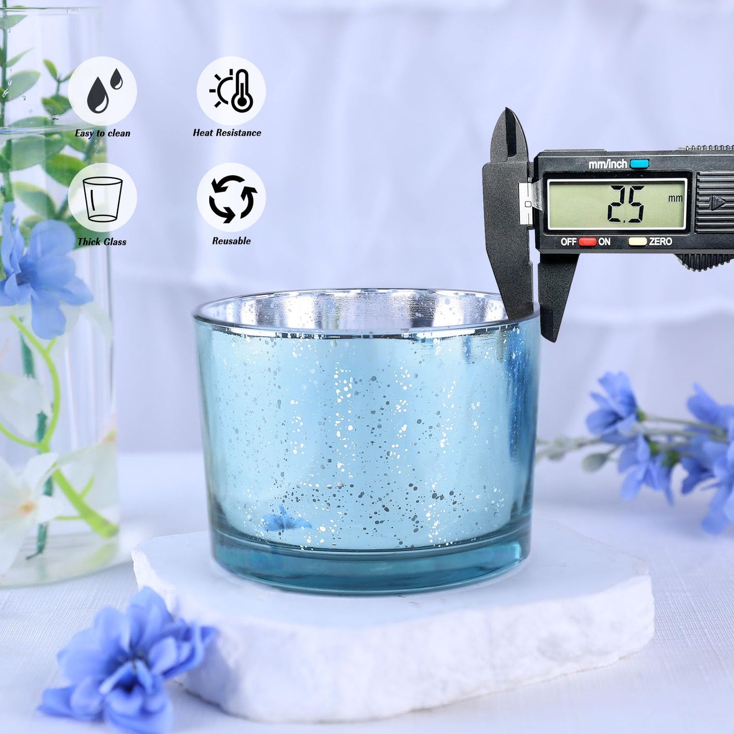 simeitol 6pcs 16oz Blue Candle Jars for Making Candles, Speckled Glass Candle Vessels with Lids, Bulk Empty Candle Containers, Blue Wedding Centerpieces, Baby Shower Party Table Decorations