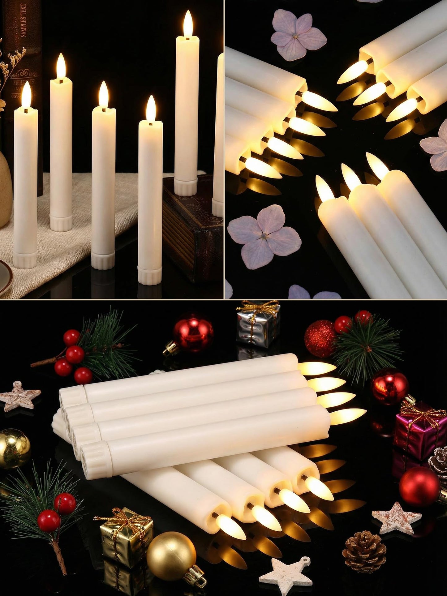 Funtery 24 Pieces 6.5" Flameless LED Taper Candles with Remote Timer Battery Operated Candles Bulk Short LED Candlestick Flickering for Graduation Father's Day Wedding Party Decor(White,Elegant Style)