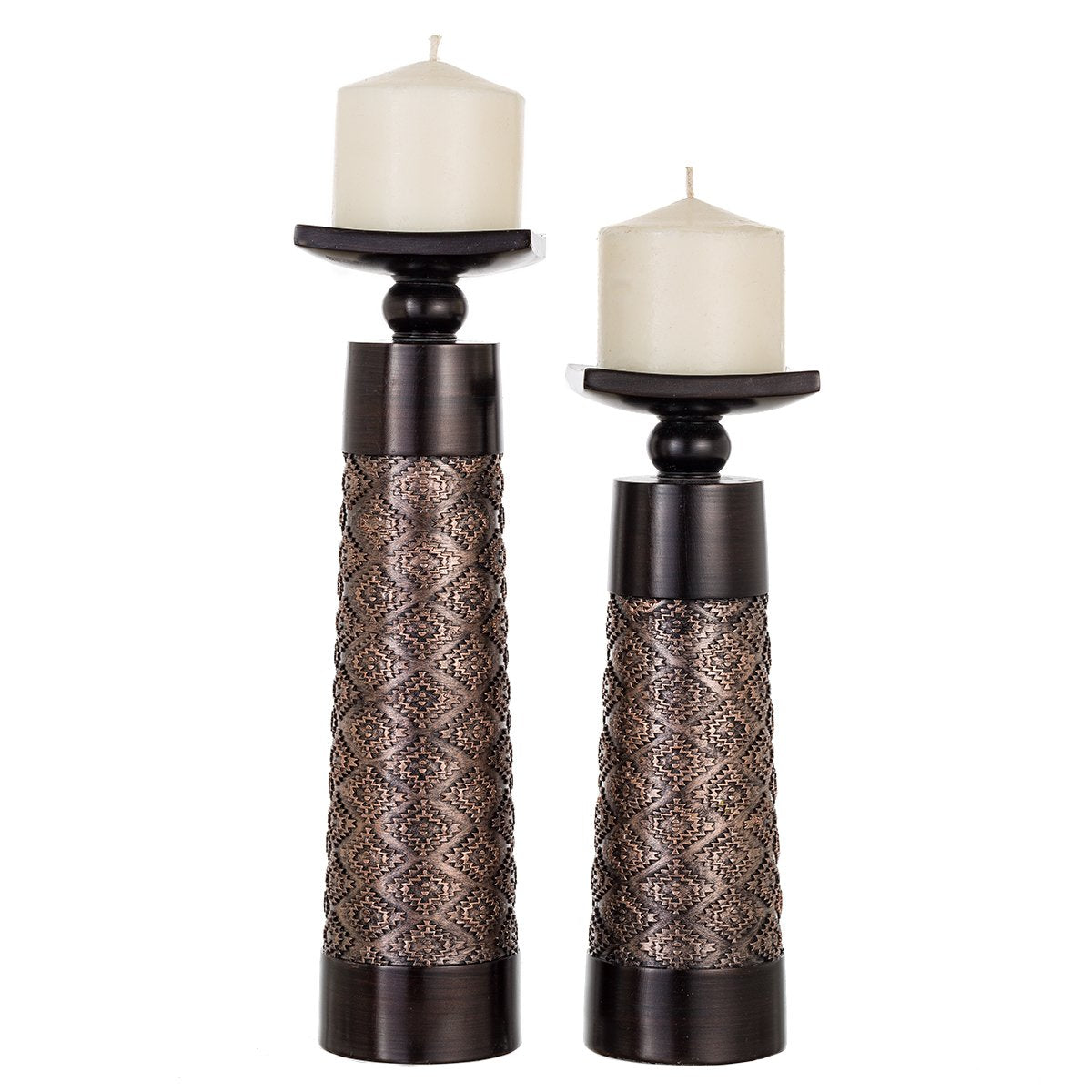 Creative Scents Dublin Brown Pillar Candle Holder Set of 2 - Home Decor Aesthetic, Coffee Table Decor Mantel Centerpieces Table Decorations, Living Room Decor or Dining Tabletop Decor -Gift Packaged-