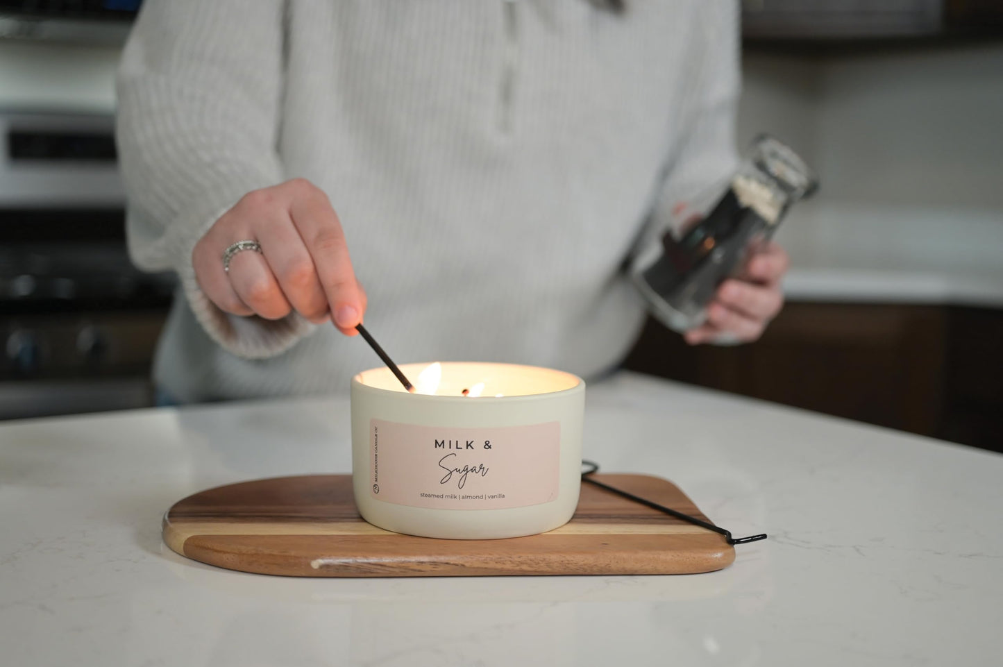 Milkhouse Candle Company Milk & Sugar Soy Candle - Steamed Milk | Almond | Vanilla Scented - 10 oz Signature Statement Candle with Lid, 20+ Hour Burn Time, Made in the USA