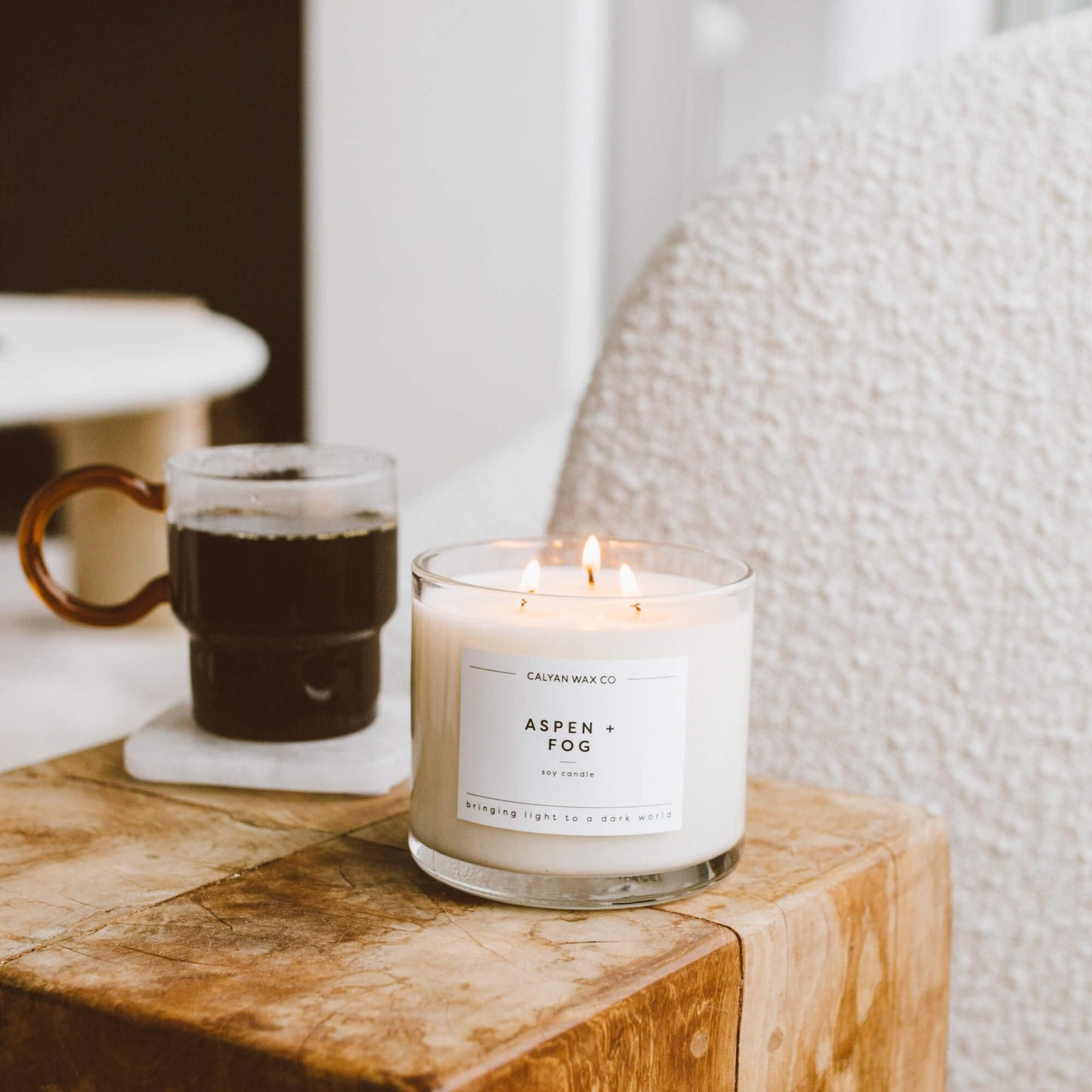 Calyan Wax Co. Aspen & Fog 3 Wick Scented Candle - 43 Hour Burn - Luxury 3 Wick Soy Candles - Clean Soy Wax Candles - Long Lasting Large Glass Jar Candle for Home - 14.9oz