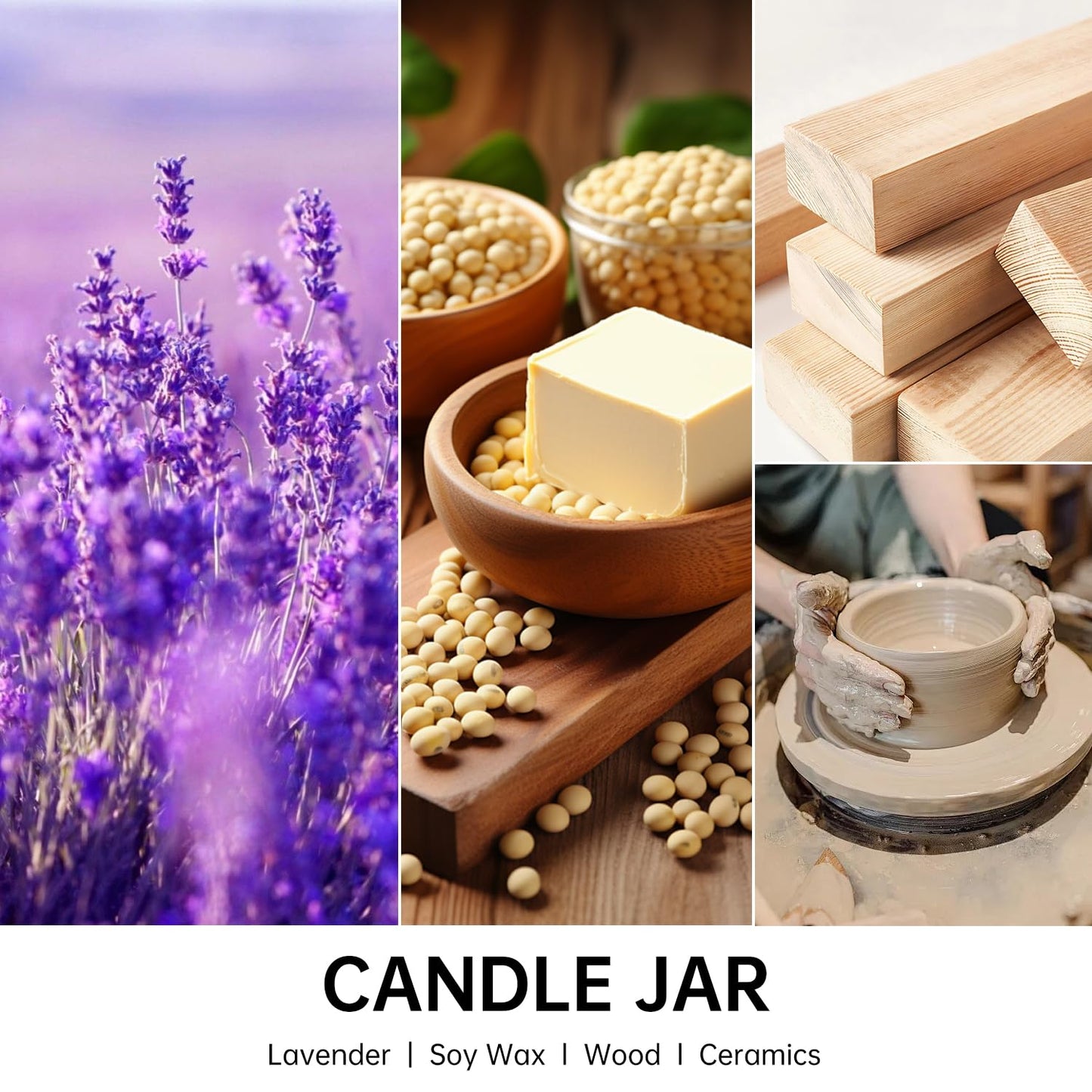 HUICAIMAO Lavender Scented Candle with Wood Stand& Ceramic Jar - 60H Natural Soy Wax, Highly Scented Aromatherapy Candle for Relaxation, Sleep & Home Decor, Elegant Gift for Women