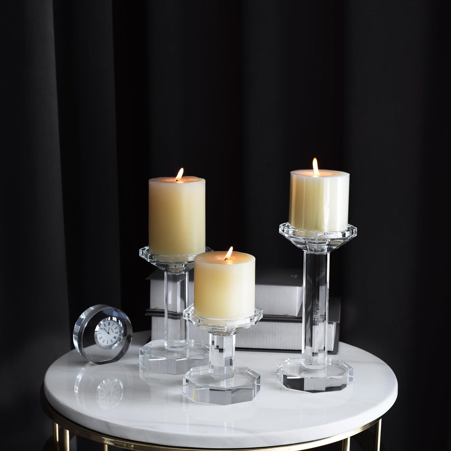 DONOUCLS Crystal Candlestick Holders Set of 3, Clear Crystal Taper/Pillar Candles Holders– Table Centerpieces for Party and Wedding Decoration(4''/6''/8'' Tall)