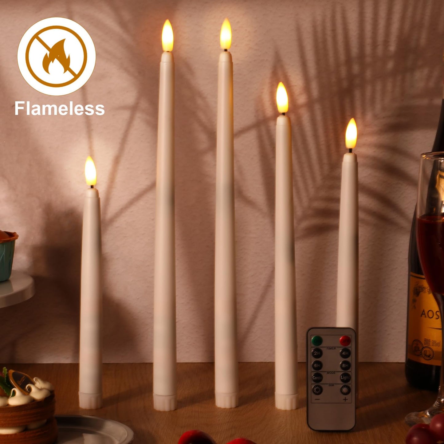 Rossesay 16 Pcs White Flameless Taper Candles Battery Operated Candles with Remote Timer 8.5" 9.6" 10.8" 12.8" Multiple Sizes White LED Flickering Candlestick for Wedding Party Centerpieces Decor