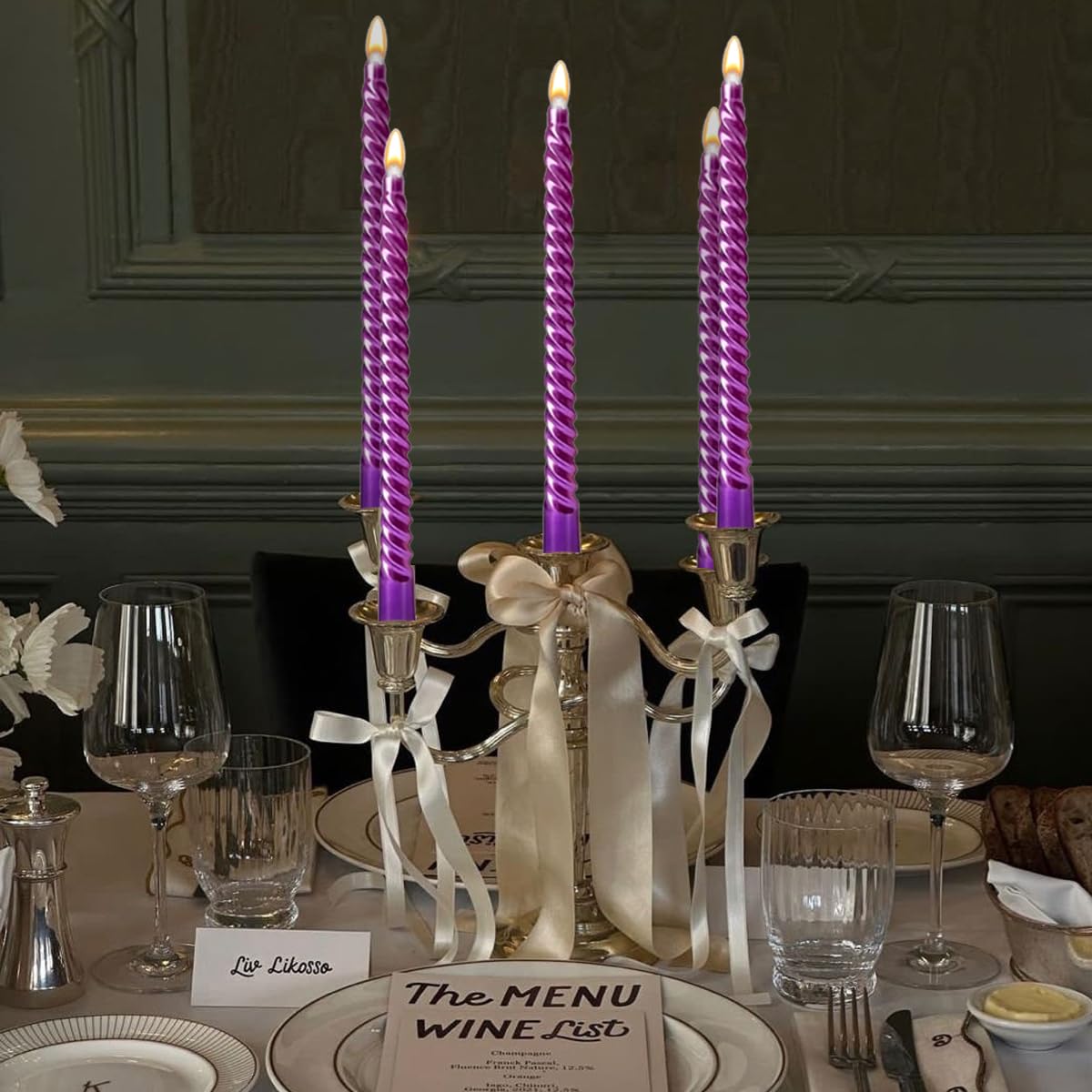 10 Inch Purple Spiral Taper Candles Set for Dinner, 12 PackUnscented Dripelss Candlesticks for Home Holiday Party Decoration