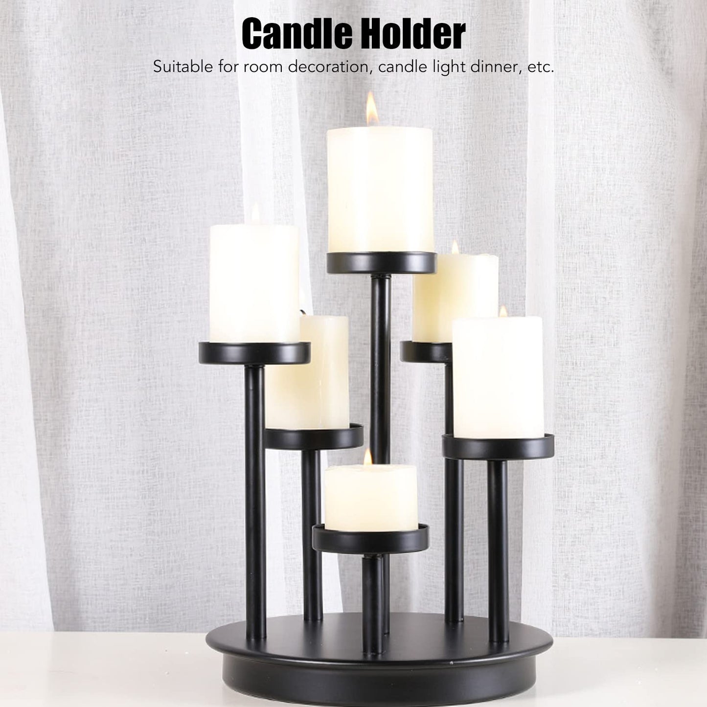 Omquot Retro Elegant 6 Arm Matte Black Iron Candle Holder for Dining Room Bar Decoration