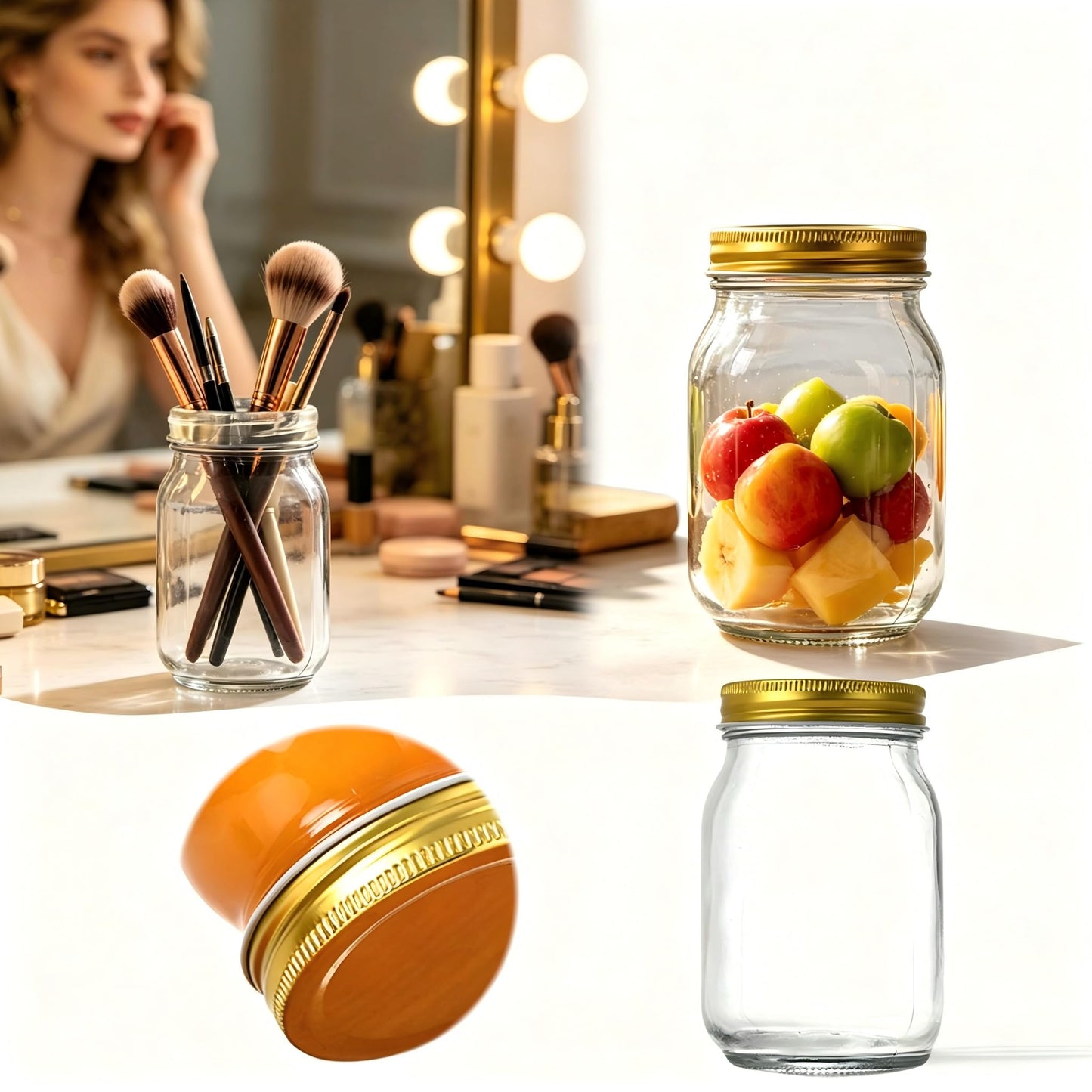 Regular Mouth Mason Jars, 8.3cm Pint Clear Glass Canning Jars with Airtight Metal Lids, Multipurpose Empty Glass Containers for Candle Making, Iced Coffee, Preserves, Salsa Jam Storage (Clear)