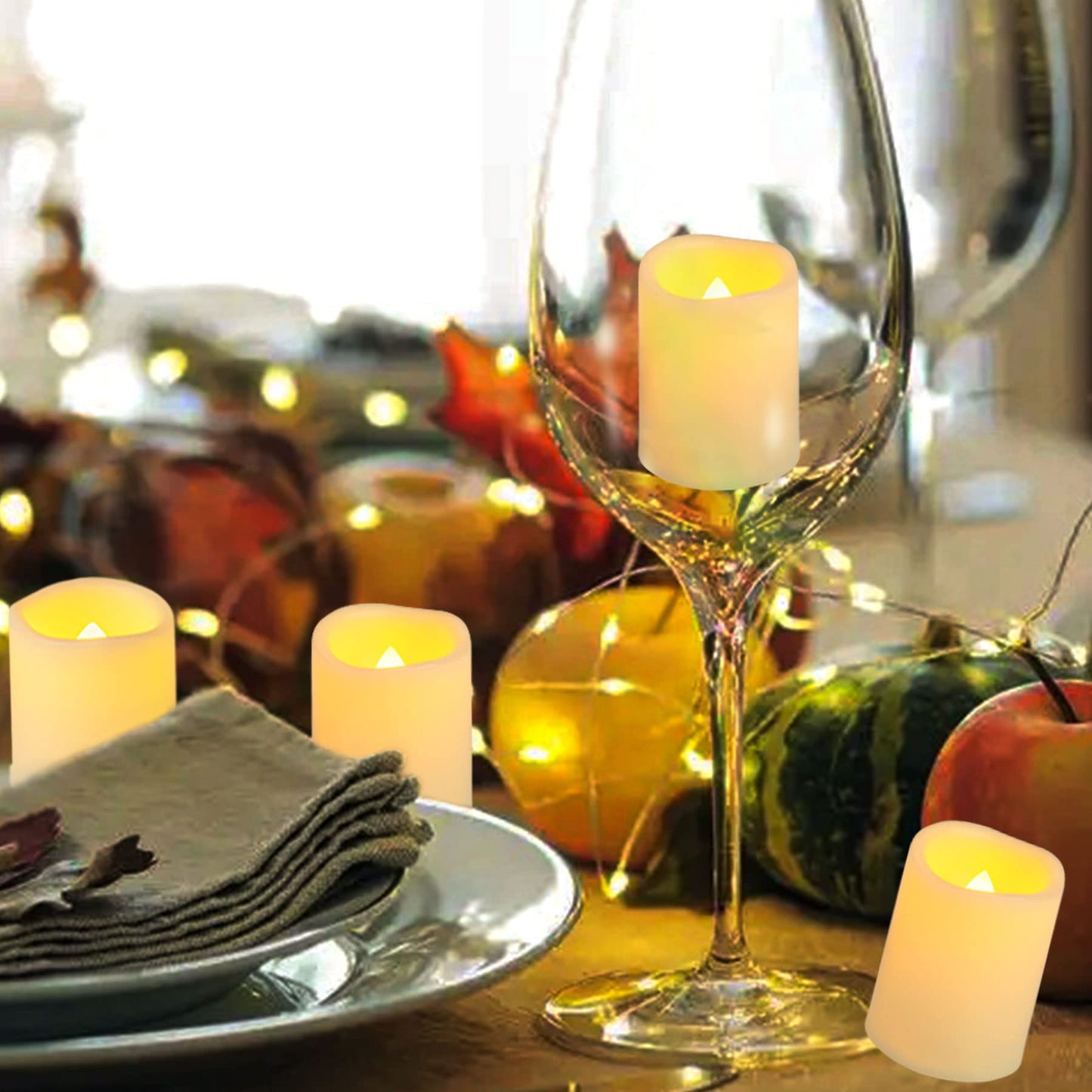Yakpo 48 Pack 1.5" x 2" Battery Operated Votive Candles, Flameless LED Votive Tea Light Candles Flickering, Electric Powered Outdoor Flicker Candles Bulk for Holiday Wedding Halloween Home Decorations