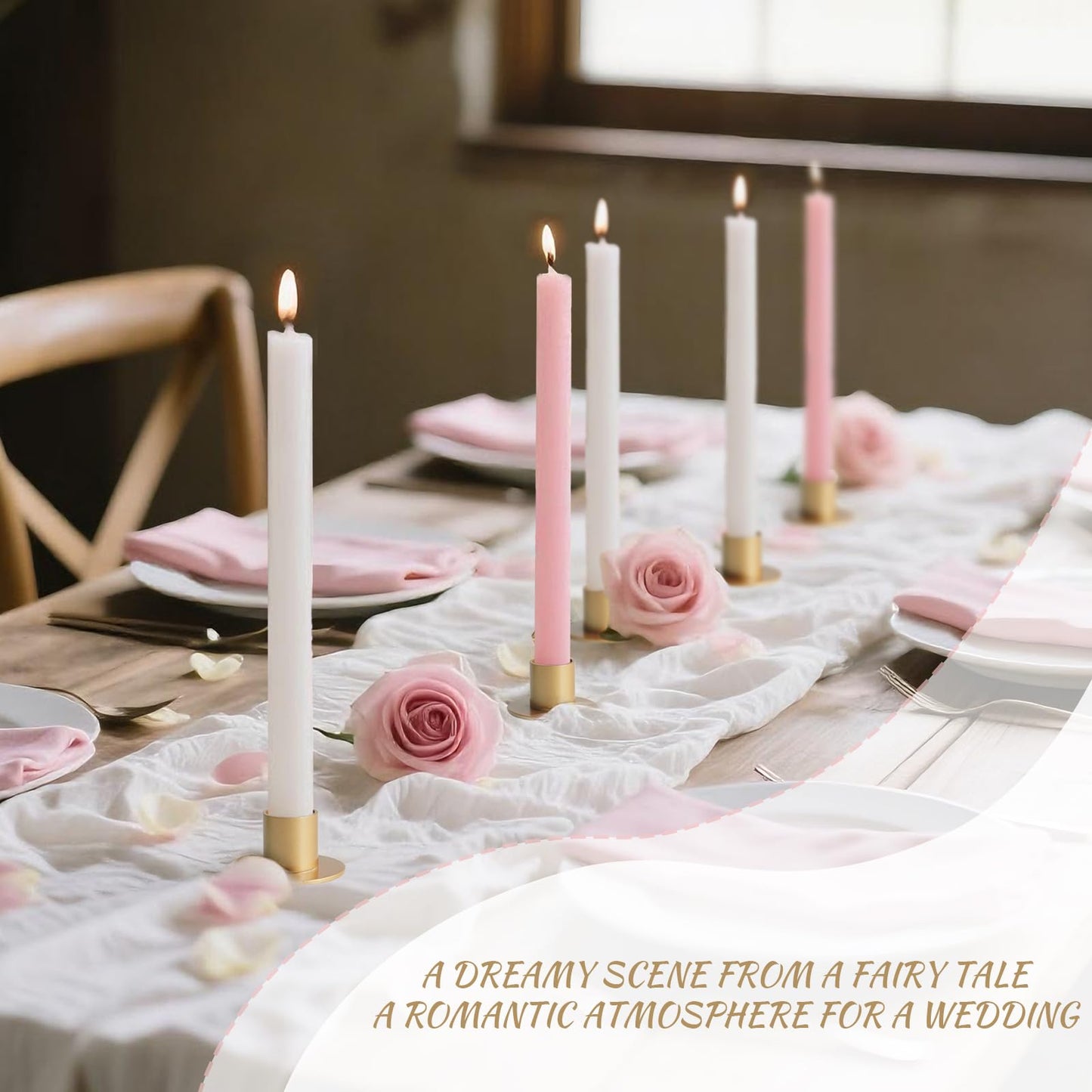kehail Metal Taper Candle Holders Set - 2"×1" Elegant Candlestick Centerpieces for Table Decor, Wedding, Anniversary, Dinner Party (6, Gold)