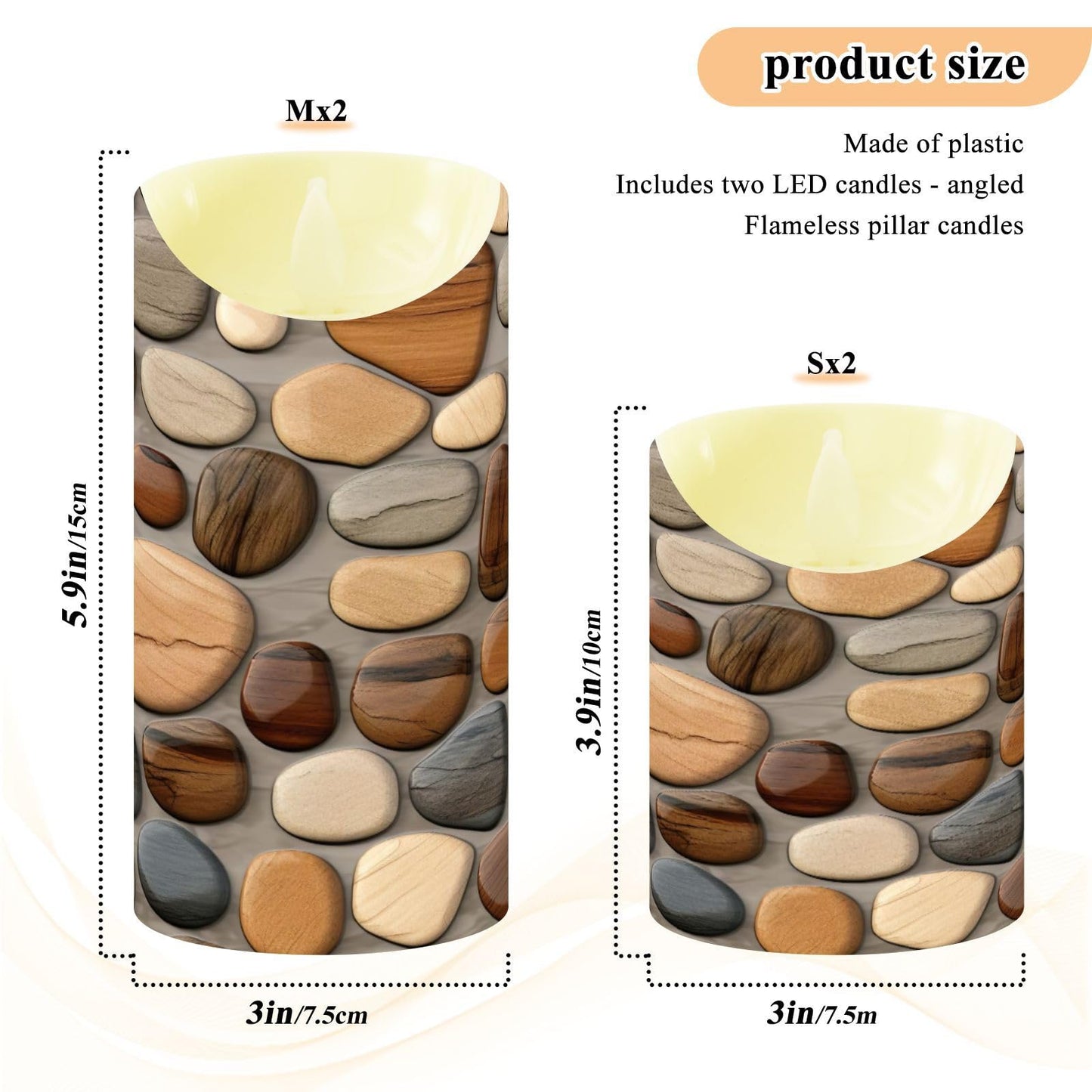 Gravopti Beautiful Pebble Stones 2 Pack Flameless LED Pillar Candles with Remote & Timer, Battery Operated, Flickering Wax Candle for Wedding, Romantic Home & Party Decor